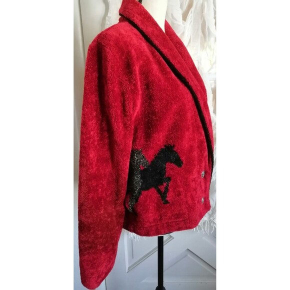 Vintage Women's Red Shawl Collar Jacket Sz L Equestrian Jacket Horse Jacket - Picture 2 of 6